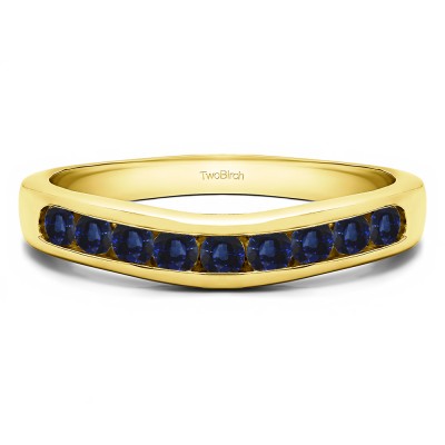 0.25 Ct. Sapphire Nine Stone Round Channel Set Contour Curved Band in Yellow Gold