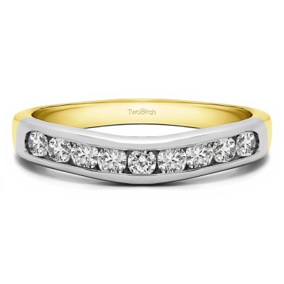 0.5 Ct. Nine Stone Round Channel Set Contour Curved Band in Two Tone Gold