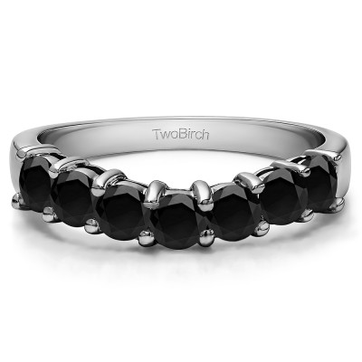 0.75 Ct. Black Seven Stone Shared Prong Contoured Wedding Ring