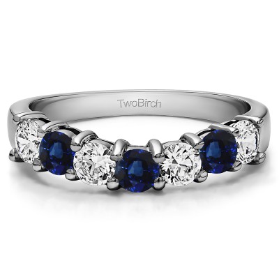 0.25 Ct. Sapphire and Diamond Seven Stone Shared Prong Contoured Wedding Ring