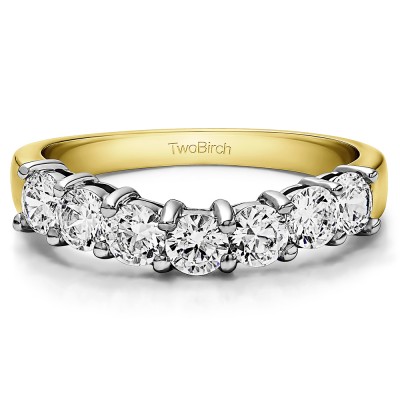 0.5 Ct. Seven Stone Shared Prong Contoured Wedding Ring in Two Tone Gold