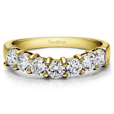 1 Ct. Seven Stone Shared Prong Contoured Wedding Ring in Yellow Gold