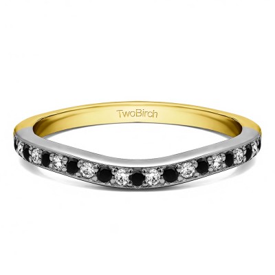 0.42 Ct. Black and White Dainty Curved Round Shared Prong Tracer Band in Two Tone Gold