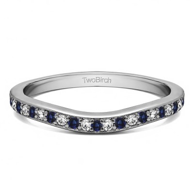 0.42 Ct. Sapphire and Diamond Dainty Curved Round Shared Prong Tracer Band