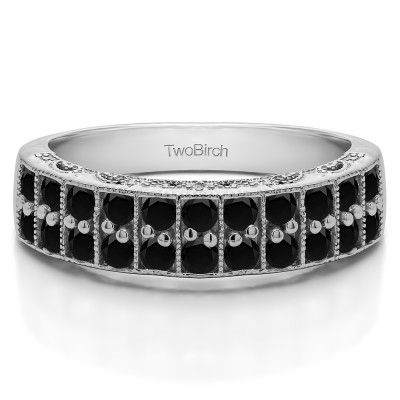 0.99 Carat Black Double Row Millgrained Pave Vintage Wedding Ring