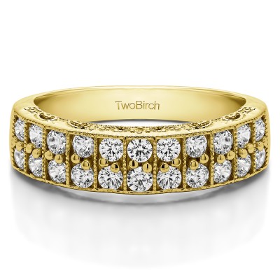 0.99 Carat Double Row Millgrained Pave Vintage Wedding Ring  in Yellow Gold