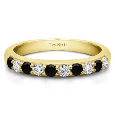0.5 Carat Black and White Common Prong Set Wedding Ring in Yellow Gold