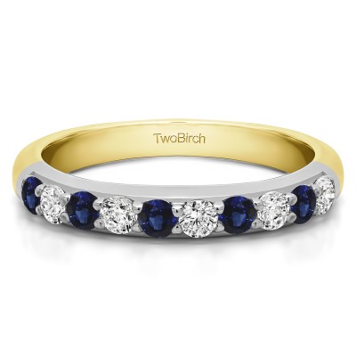 0.5 Carat Sapphire and Diamond Common Prong Set Wedding Ring in Two Tone Gold