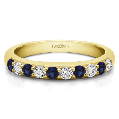 0.5 Carat Sapphire and Diamond Common Prong Set Wedding Ring in Yellow Gold