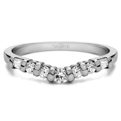 0.43 Ct. Baguette and Round Bar Set Contour Wedding Ring With Cubic Zirconia Mounted in Sterling Silver.(Size 5)