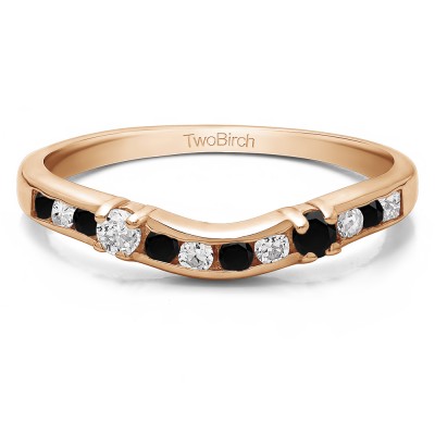 0.35 Ct. Black and White Twelve Stone Prong and Channel Set Classic Contour Band in Rose Gold