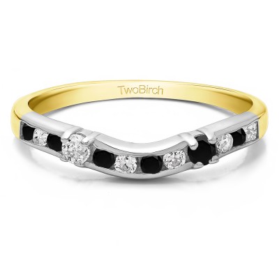 0.35 Ct. Black and White Twelve Stone Prong and Channel Set Classic Contour Band in Two Tone Gold