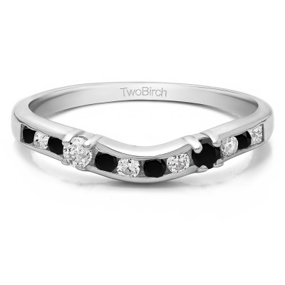 0.35 Ct. Black and White Twelve Stone Prong and Channel Set Classic Contour Band