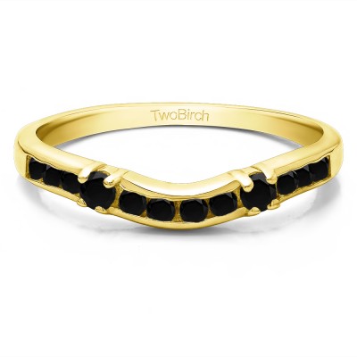 0.35 Ct. Black Twelve Stone Prong and Channel Set Classic Contour Band in Yellow Gold