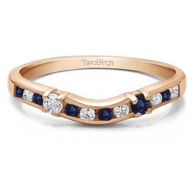 0.35 Ct. Sapphire and Diamond Twelve Stone Prong and Channel Set Classic Contour Band in Rose Gold