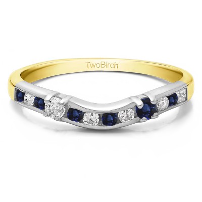 0.35 Ct. Sapphire and Diamond Twelve Stone Prong and Channel Set Classic Contour Band in Two Tone Gold
