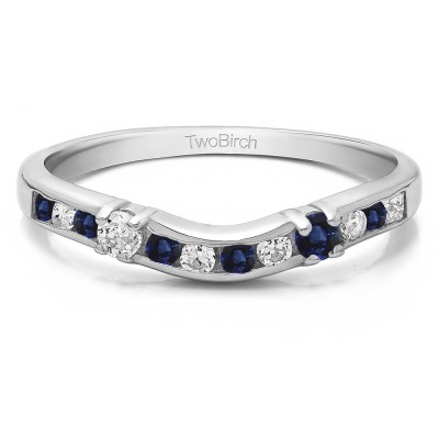 0.35 Ct. Sapphire and Diamond Twelve Stone Prong and Channel Set Classic Contour Band
