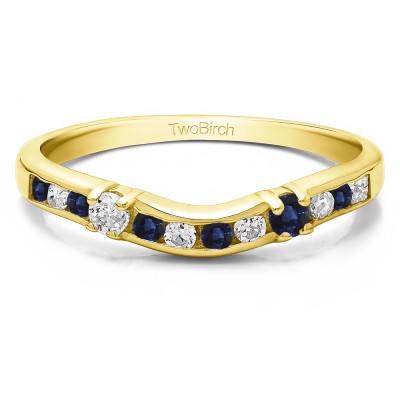 0.35 Ct. Sapphire and Diamond Twelve Stone Prong and Channel Set Classic Contour Band in Yellow Gold