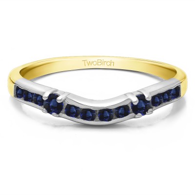 0.35 Ct. Sapphire Twelve Stone Prong and Channel Set Classic Contour Band in Two Tone Gold