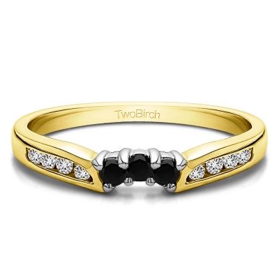 0.28 Ct. Black and White Round Prong and Channel Notched Band in Two Tone Gold