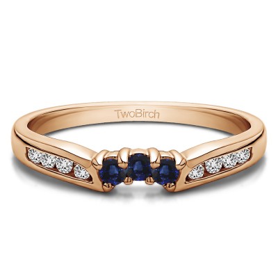 0.28 Ct. Sapphire and Diamond Round Prong and Channel Notched Band in Rose Gold