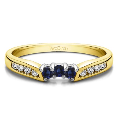 0.28 Ct. Sapphire and Diamond Round Prong and Channel Notched Band in Two Tone Gold