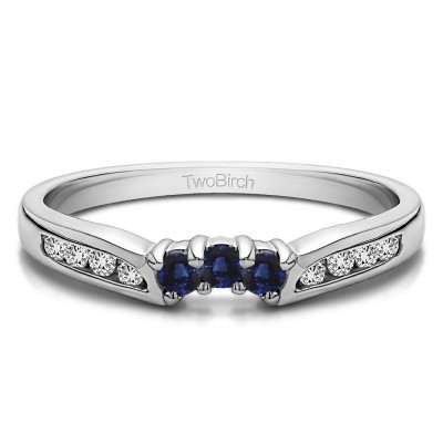 0.28 Ct. Sapphire and Diamond Round Prong and Channel Notched Band