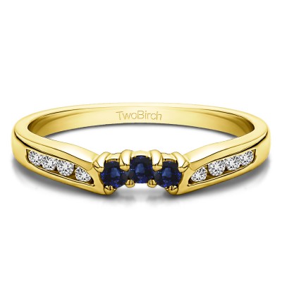 0.28 Ct. Sapphire and Diamond Round Prong and Channel Notched Band in Yellow Gold