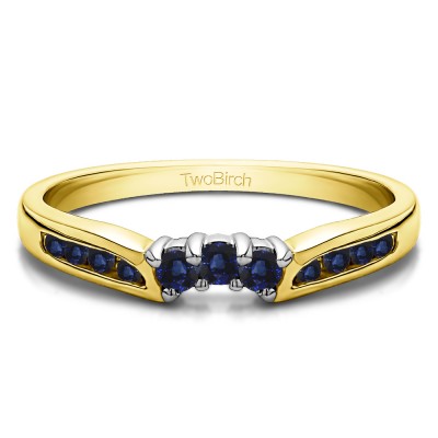 0.28 Ct. Sapphire Round Prong and Channel Notched Band in Two Tone Gold