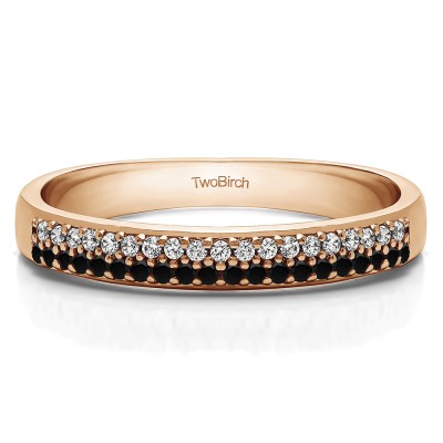 0.2 Carat Black and White Double Row Pave Set Wedding Ring in Rose Gold