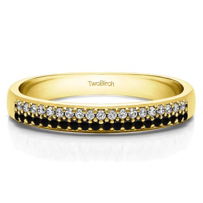 0.2 Carat Black and White Double Row Pave Set Wedding Ring in Yellow Gold