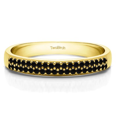 0.2 Carat Black Double Row Pave Set Wedding Ring in Yellow Gold