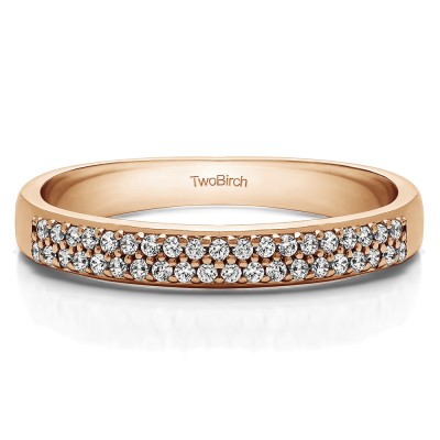 0.2 Carat Double Row Pave Set Wedding Ring in Rose Gold