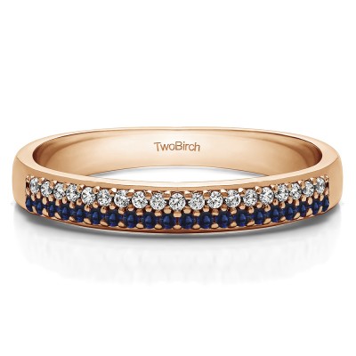 0.2 Carat Sapphire and Diamond Double Row Pave Set Wedding Ring in Rose Gold