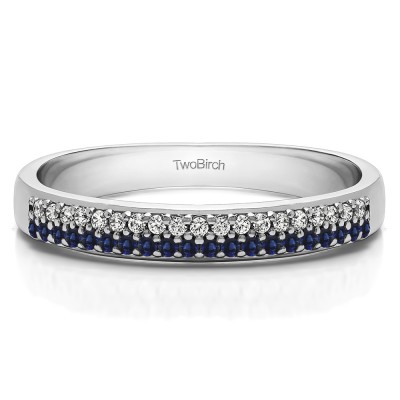 0.2 Carat Sapphire and Diamond Double Row Pave Set Wedding Ring