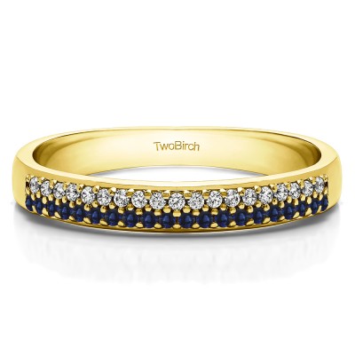 0.2 Carat Sapphire and Diamond Double Row Pave Set Wedding Ring in Yellow Gold