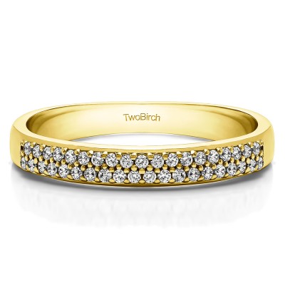 0.2 Carat Double Row Pave Set Wedding Ring in Yellow Gold