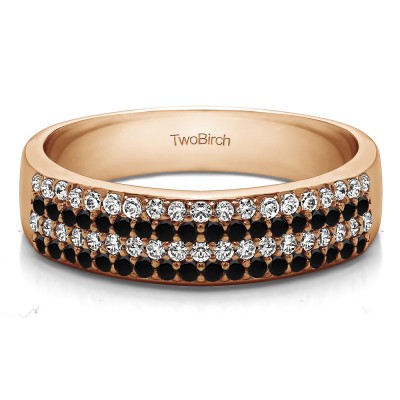 0.49 Carat Black and White Double Row Pave Set Wedding Ring in Rose Gold