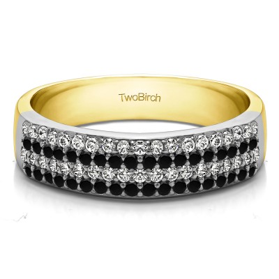 0.49 Carat Black and White Double Row Pave Set Wedding Ring in Two Tone Gold