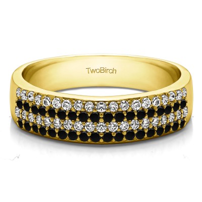 0.49 Carat Black and White Double Row Pave Set Wedding Ring in Yellow Gold