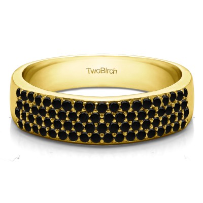 0.49 Carat Black Double Row Pave Set Wedding Ring in Yellow Gold