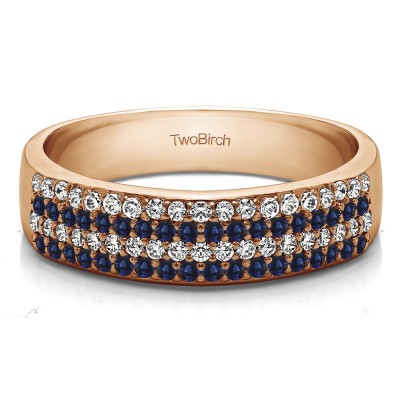 0.49 Carat Sapphire and Diamond Double Row Pave Set Wedding Ring in Rose Gold