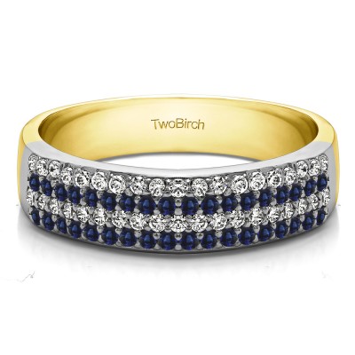 0.49 Carat Sapphire and Diamond Double Row Pave Set Wedding Ring in Two Tone Gold