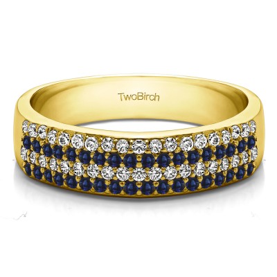 0.49 Carat Sapphire and Diamond Double Row Pave Set Wedding Ring in Yellow Gold