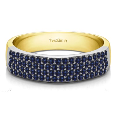 0.49 Carat Sapphire Double Row Pave Set Wedding Ring in Two Tone Gold
