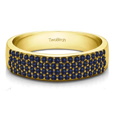0.49 Carat Sapphire Double Row Pave Set Wedding Ring in Yellow Gold
