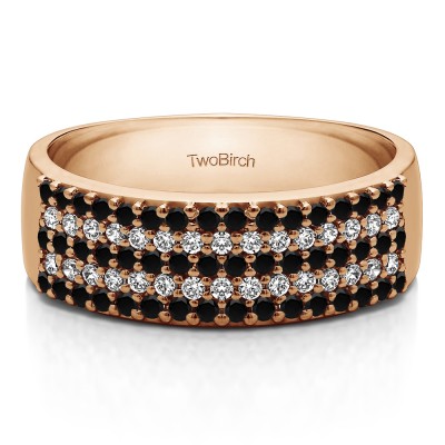 1 Carat Black and White Double Row Pave Set Wedding Ring in Rose Gold