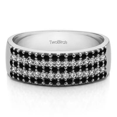 1 Carat Black and White Double Row Pave Set Wedding Ring