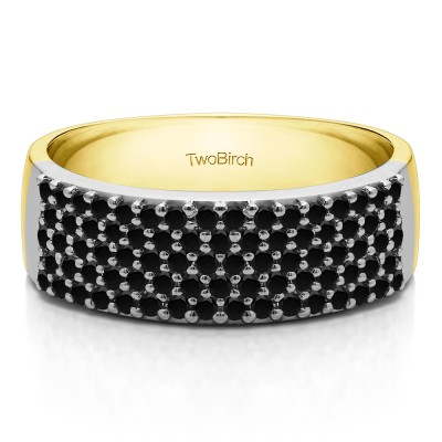 1 Carat Black Double Row Pave Set Wedding Ring in Two Tone Gold