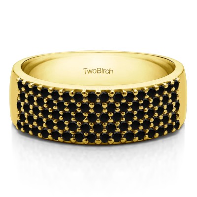 1 Carat Black Double Row Pave Set Wedding Ring in Yellow Gold
